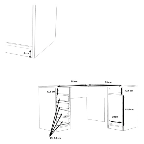 Białe biurko narożne 125x125 cm z 4 szufladami i szafką